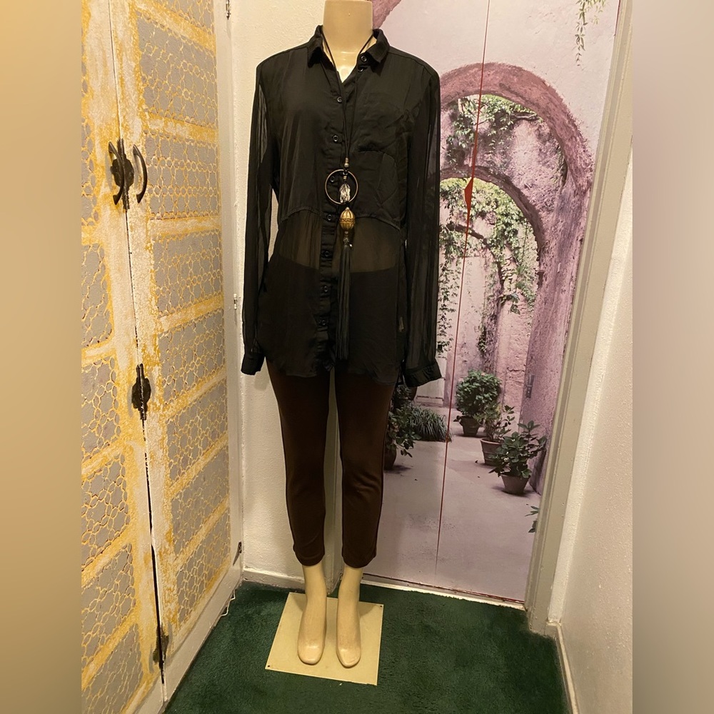 Free People Best of Both Worlds sheer black Blouse size M - Picture 3 of 13